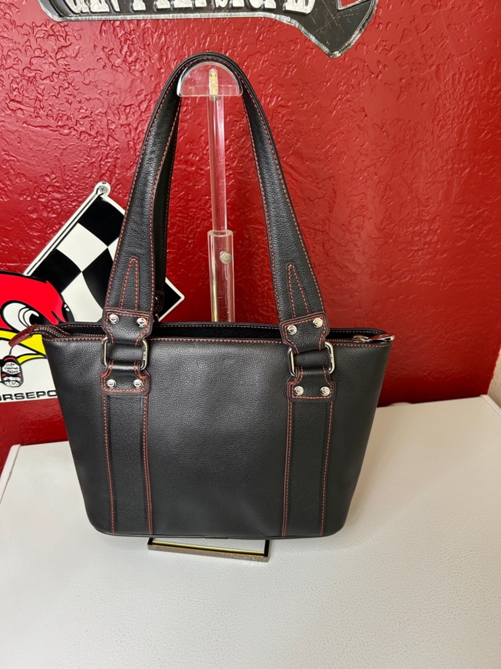 MCM Black Shoulder Bag with Red Stitching - Picture 6 of 14